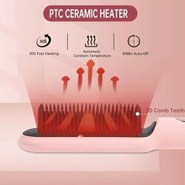 SUPBERC Negative Ionic Hair Straightener Brush with 9 Temp, Anti-Scald & Auto-Shut Off - Pink
