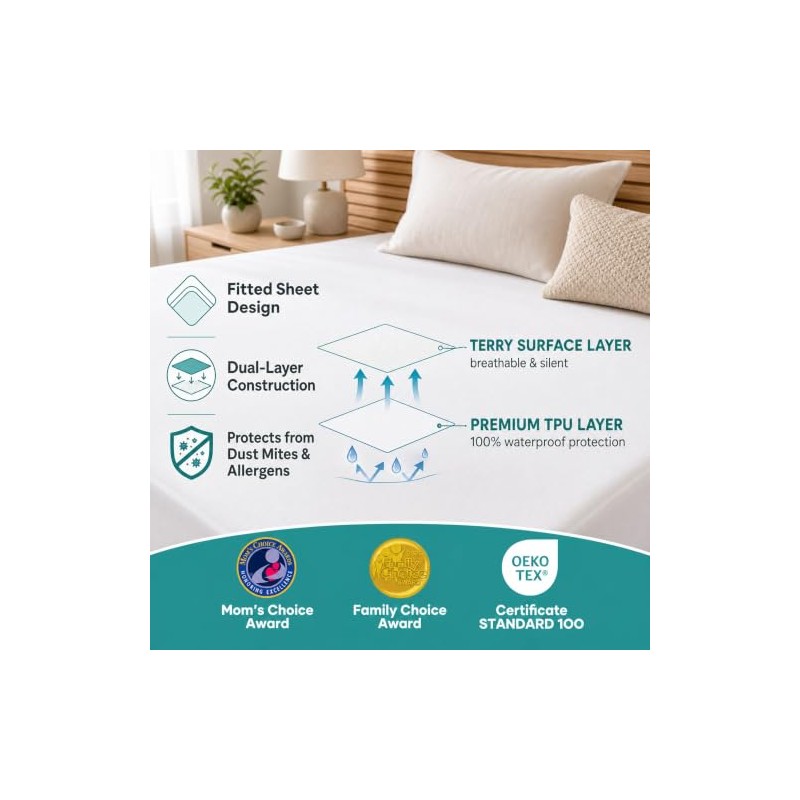 OhGeni - Protector de colchón Impermeable, sábana Bajera Ajustable tamaño