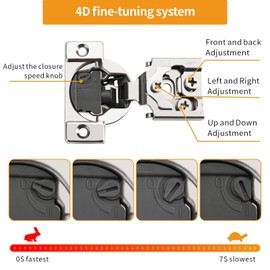 Chibery 10 Pack 3/4" Overlay 4D Soft Close Concealed Hinges for Face Frame Door, Adjustable Closing Speed, Smooth Slow Self Close Hinges, Satin Nickel, 105° Open Angle Stainless Steel Cabinet Hinges
