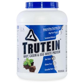 Body Nutrition Trutein High Protein Powder: 45% Whey, 45% Casein, 10% Egg White, Gluten-Free, Low Sodium, Grass Fed Whey Protein Powder, Gym Supplement & Breakfast Shake, Chocolate Mint, 4lb