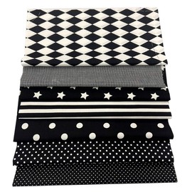 Amornphan 100% Printed Black Series Cotton Bundles Quilting Fabric for Patchwork Needlework DIY Handmade Sewing Crafting Face Mask Precut 10"x10" (25x25 cm.) Set of 7 Pieces
