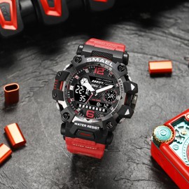 findtime Military Sports Watch Men's Watches Analogue Digital Large Watch Boys Teenagers 5ATM Waterproof Tactical Watch LED Men Digital Watch with Stopwatch Alarm Clock Date, red, Strap.