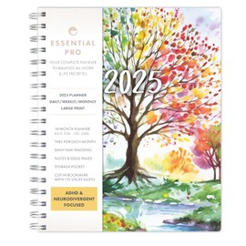 Essential PRO 2025 Daily, Weekly & Monthly Planner, 7"x9": 14 Months (Nov 2024 - Dec 2025) Monthly Tabs,Daily Tracking,Notes Pages,Storage Pocket,Bookmark w Sticky Notes (Tree Seasons)
