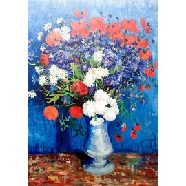 LXTONG Cornflower and Poppy Vase Diamond Painting Set 5D Full Round Diamond Painting by Numbers Van Gogh Diamond Painting Arts Crafts Kit for Adult Beginner Wll Decor (40 X 50 CM)