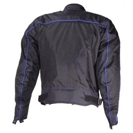 Billys Biker Gear Mens Black and Blue Armored Motorcycle Jacket with Reflective Piping (Size 3XL, XXX-Large, 56-58)