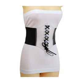 Women's Fashion Clear Corset Belt Wide High Waist Black Elastic Waistband Size S M