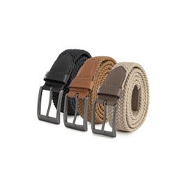 Redbridge Elastic Braided Belt Set of 3 with Metal Clasp - Flexible Fabric Belt in Set of 3, Black/Brown/Beige