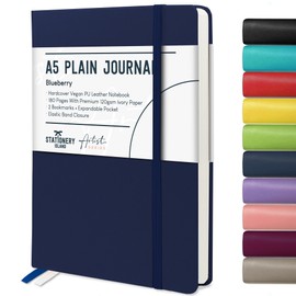 STATIONERY ISLAND A5 Unlined Notebook,Plain Note book Hardcover with 120gsm Premium Thick Paper, 180 Pages Hardback Blank Journal for Writing, Working, Study, Blueberry