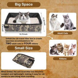 Portable Cat Travel Litter Box for Cats, Camouflage Folding Cat Litter Box Waterproof, (16' * 12' * 4') Inches, Cat Essentials for Outdoor Traveling