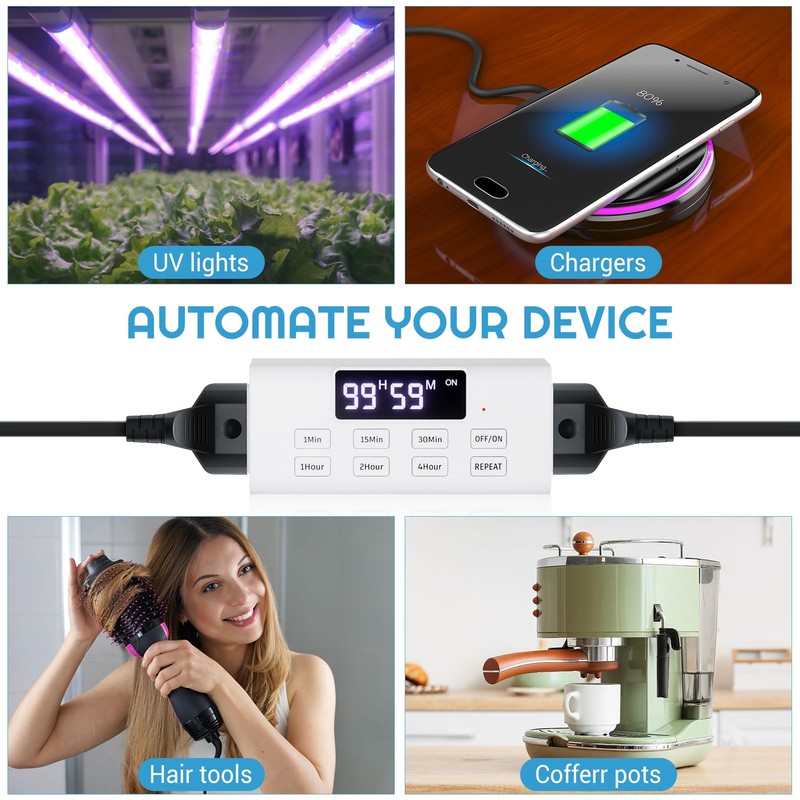 COKWEL Countdown Timer Outlet, Up to 99 Hours, Large Screen