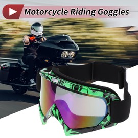 INFINAUTO 1 Set Motorcycle Riding Goggles PC TPU Cycling Sunglasses Blue Lens Black Green Frame