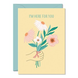 I'm Here for You Sympathy Card - Elegant Floral Design 5x7” with Interior Greeting - Thick Cardstock Sturdy Envelope & Gold Foil Sticker - Condolence - Bereavement - Comfort Card