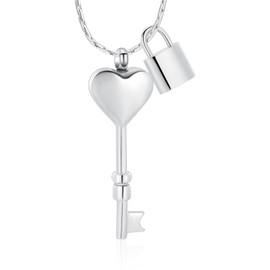 constantlife Cremation Jewelry for Ashes Love Heart Key & Lock Stainless Steel Pendant Memorial Urn Necklace Human Pets Funeral Keepsake for Women Men (Silver)