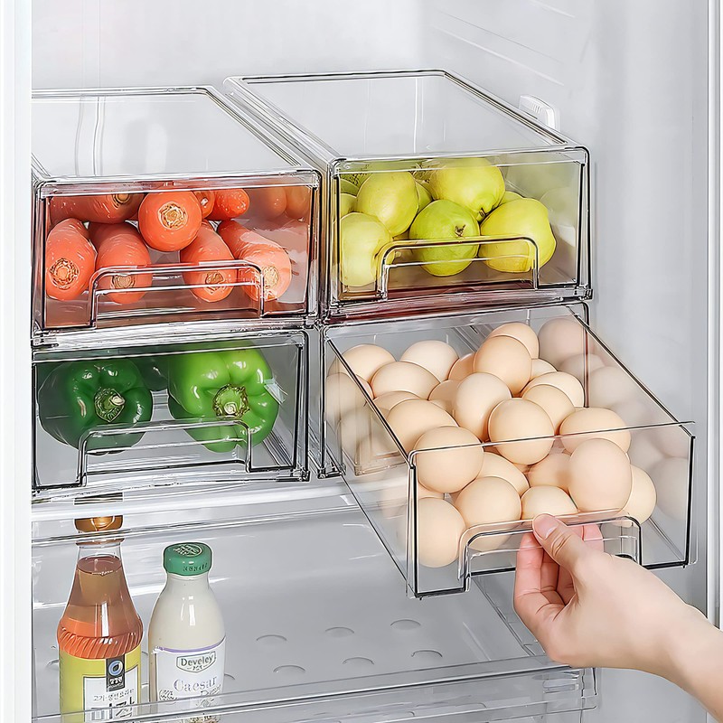 Mano 2Pack Clear Fridge Drawers Pull Out Stackable Refrigerator Drawer