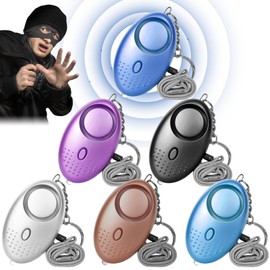 Pack of 6 Personal Alarms, 130-135 dB Pocket Alarm with LED Light, Self-Defense Alarm, Security Key Ring (Black, Purple, Silver, Blue, Rose Gold, Aqua Blue)