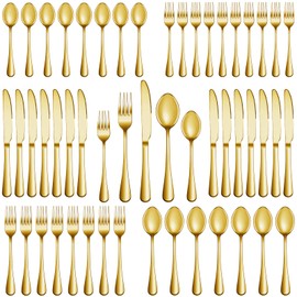 40 Pcs Gold Silverware Set Service for 8, Premium Stainless Steel Flatware Set, Cutlery Utensil Set, Durable Home Kitchen Eating Tableware Set, Include Fork Knife Spoon Set, Dishwasher Safe