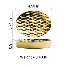 Ceramic Soap Holder, Modern Decorative Soap Dish for Bathroom, Easy to Clean, Shower Soap Bar Tray for Bathtub, Vanity, Counter top, Sink - Gold