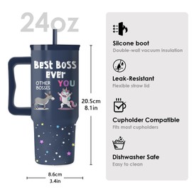 Goiicoln Best Boss Ever Tumbler 24oz with Handle, Humorous Boss Coffee Cup, Boss Day Gifts for Men, Appreciation Gift for Male, Idea Cup Gift for Office Coworkers, Travel Tumbler with Lid and Straw
