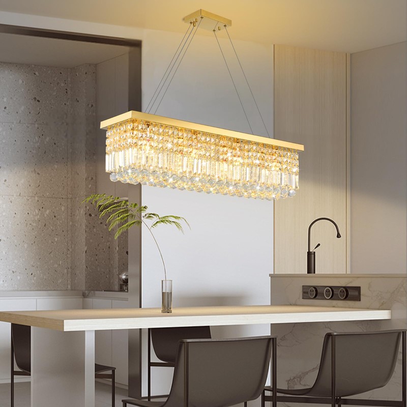 MSSIAN Premium K9 Crystal Chandelier, Gold Classic Rectangular, E12 Base