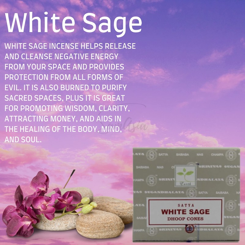 Satya White Sage Incense Cone x1 pack, used for Aromatherapy,