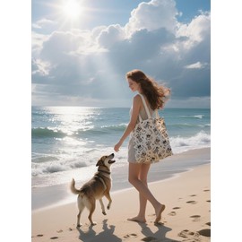 EFFUSON Cute Tote Bag, Dog Lovers Tote Bag for Women,Two Sided Printing Doggy Puppy Canvas Tote Bags with Pocket & Snap, Black Dogs Bag