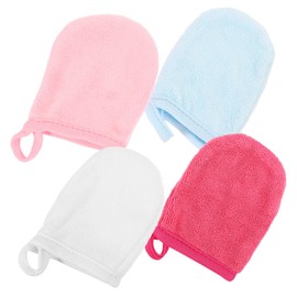 Outanaya 4Pcs Makeup Remover Gloves Portable Facial Cleansing Mitts for Sensitive Skin Comfortable Exfoliating Scrubber for Home and Travel Use Washable Microfiber Face Cleaning