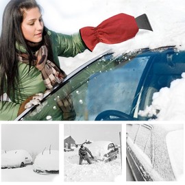 Ice Scraper with Glove, Vinvier Car Ice Scraper Snow Shovel Ice Scraper Glove (Red/Black)