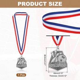 PATIKIL Bowling Games Embossing Silver Award Medals with Red & White & Blue Ribbons, Winner Medals Gold Silver Bronze Prizes for Competitions Sports Party, Silver