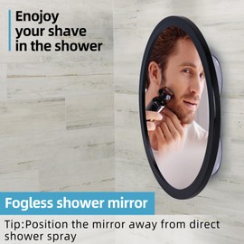YoHumk YoHumk Fogless Shower Mirror for Shaving and Makeup with 3 Removable Powerful Suction Cups, Shatterproof Anti Fog Mirror for Shower and Bathroom, Glassless Safety Kids Mirror (Black)