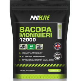 Bacopa Monnieri 12000mg Vegan Capsules High Strength Bacopa Extract 20:1 | Resealable and Recyclable Pouch | 100% Natural Brahmi Powder Non-GMO | NO FILLERS | NO Binders by PROELITE (120 Capsules)