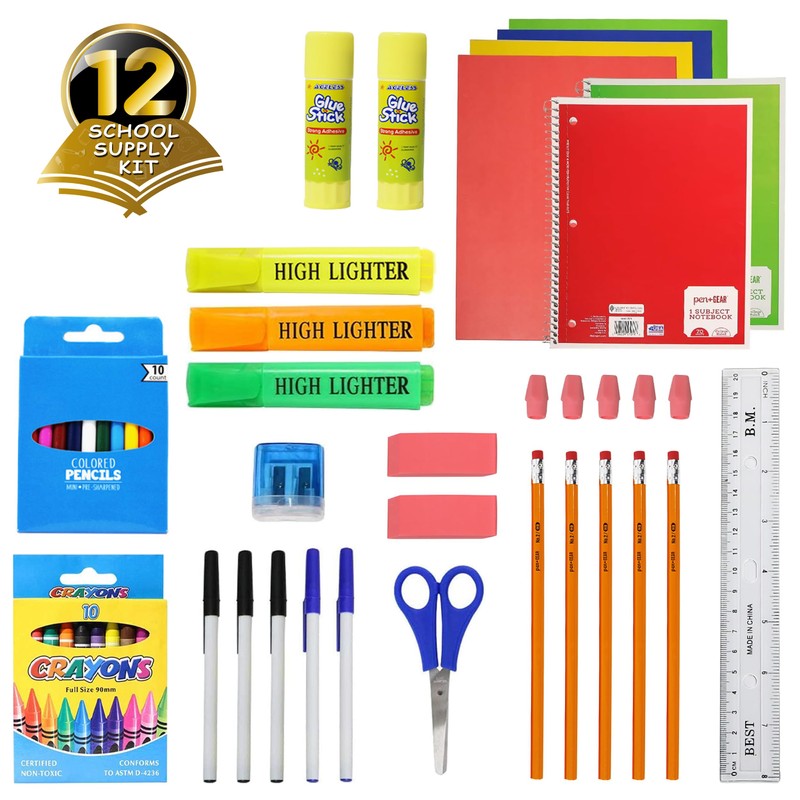 Moda West 52 Piece Bulk School Supplies Kits - Pens,