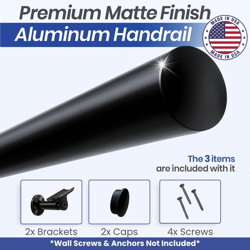 2FT Aluminum Handrail Kit for Indoor/Outdoor Stairs – (2–18 FT