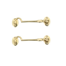 Renovators Supply Solid Brass Swivel Pivot Style Cabin Eyelet Latches 4 Inches Long Heavy Hooks for Cabinet Window Kitchen Closet Sliding Door Barn or Fence Gate Hardware Locks with Mounting Screws