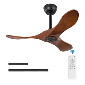 BOJUE 36 Inch Solid Wood Ceiling Fans without Lights, 6 Speeds,Reversible DC Motor, Noiseless, Black Ceiling Fan No Light, Modern Indoor Outdoor Ceiling Fan with Remote for Patio Living Room Bedroom