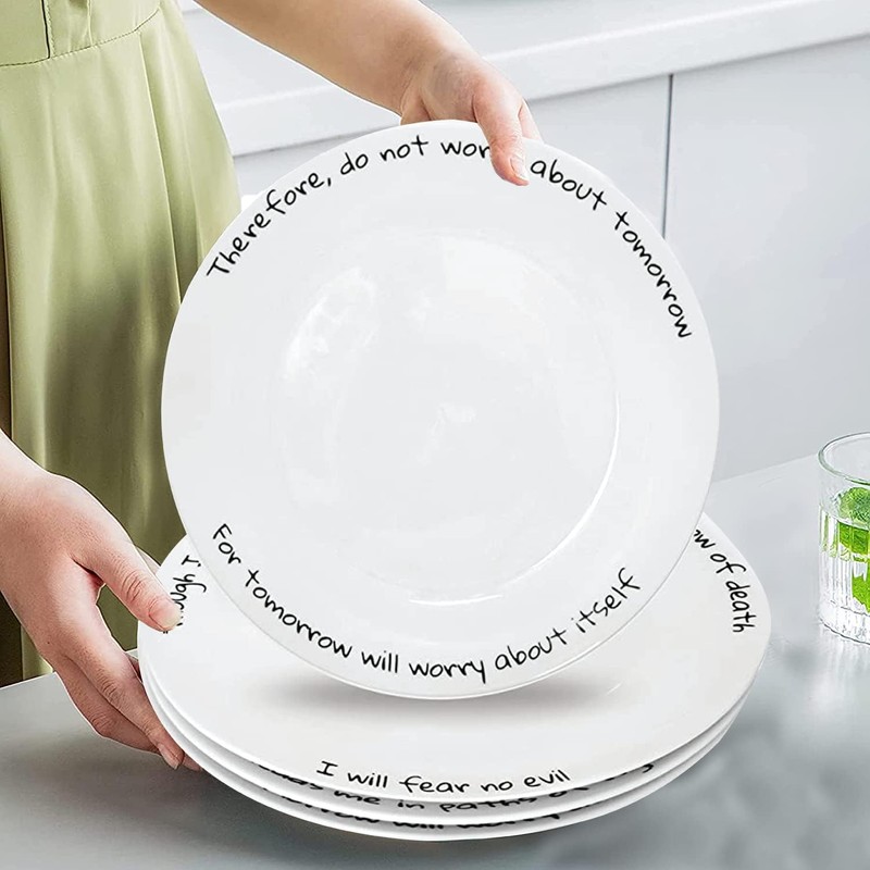 ChitChat Ware Porcelain Dinner Plates, 4Pcs White Round Dessert or