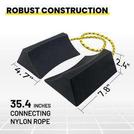 HOXWELL Dual Wheel Chocks, Light Non-Slip Wheel Stoppers with Nylon Rope Yellow Reflective Tape, Wheel Block for Lightweight Travel Trailer, Light Truck, Car, Tractor, Lawnmower 1 Pair, Black&Yellow