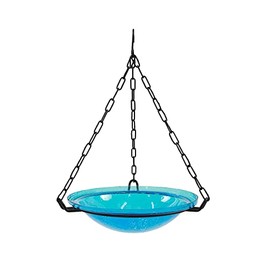 Achla Designs 201-6024 Crackle Glass Hanging, 12-in, Teal Birdbath