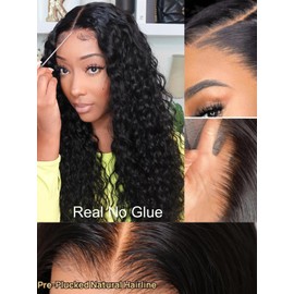 Julia Hair Water Wave 7x5 Bye Bye Knots Glueless Wig with Baby Hair HD Lace Pre Everything with Drawstring Wigs Human Hair Pre Plucked Pre Cut Bleached Knots Put on and Go Natural Hairline 22 Inch