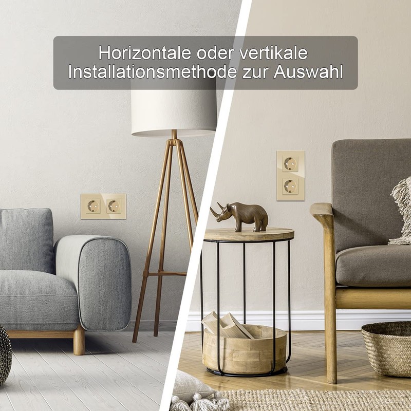 CNBINGO Glass Schuko Socket, Flush-Mounted, Double Wall Socket, Gold, with