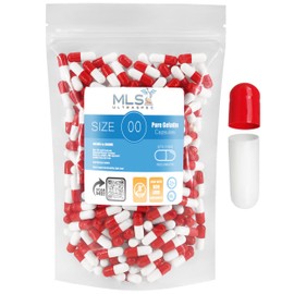 MLS Ultraspec Size 00 Empty Gelatin Capsule - Capsules Express Vegetarian Empty Pill Capsules- DIY Vegetable Capsule Filling- Veggie Pill Capsules Empty Caps (1500 Count (Pack of 1), Red/White)