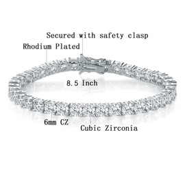 MDFUN 18k White Gold Plated 6MM Cubic Zirconia Tennis Bracelet for Women and Men 8 inches
