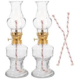 Pack of 2 Vintage Glass Kerosene Lamp, Transparent Glass Petroleum Lamp, Indoor Oil Lamps for Wedding, Bedroom, Room Decoration