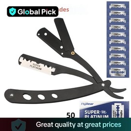 Men's Razor Set, 1 Set Including 1 Count Manual Razor & 50 Replacement Blades, Professional Beard Shaving Tool for Men, Safety Razors, Shaver for Men, Shaver Razors, Straight Razors, Hair Removal:_Black_black