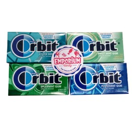 EMPORIUM CANDY TASTY TREATS FOR THE TUMMY Orbit Gum Assortment - 1 Pack Each of Peppermint Spearmint Sweetmint Wintermint - 14 Pieces per Pack, Blue, 4.0 Count