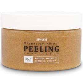 SIVASH Magnesium Körperpeeling Body Scrub mit Hibiskus, Hagebutte, Hyaluronsäure, 250ml - Feines Peeling mit Magnesiumchlorid-Kristallen für schönere Haut und lockere Muskulatur