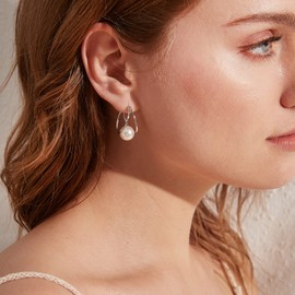 Jiamiaoi Pearl Earrings for Women 925 Sterling Silver Pearl Earrings,Dangly White Culture Pearl Drop Earrings 8mm