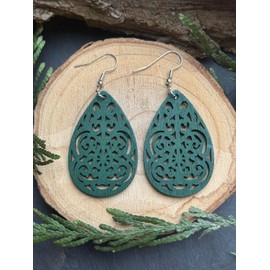 ⊹⊱❁✿ OLIV GRÜNE LEICHTE LASERCUT TROPFEN OHRRINGE AUS HOLZ ✿❁⊰⊹ tolle, geschnitzte Ohrringe an silbernen Haken in grün und silber