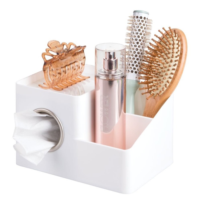 iDesign Facial Tissue Box Cover and Storage Caddy for Bathroom