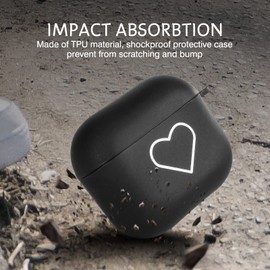 Newseego Compatible with Airpods 3 Case, [Fashion Cute Love Heart Design] Black Soft TPU Matte Cover with Silver Carabiner Shockproof Protective Headphones Case for Girls Women
