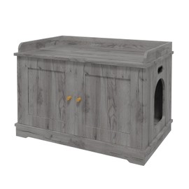 Cat Litter Box Enclosure Furniture, Hidden Litter Box Cabinet with Barn Door, Indoor Cat Washroom, Wooden Pet House, Dog Proof Hideaway Kitty Litter Box Enclosure, Modern End Table, Smoke Gray